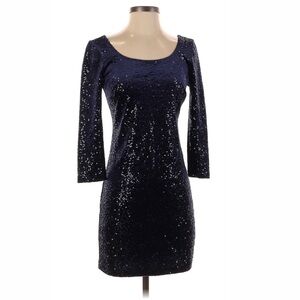 Mimi Chica Black Sequin Low Back Bodycon 3/4 Sleeve Cocktail Dress Size Small